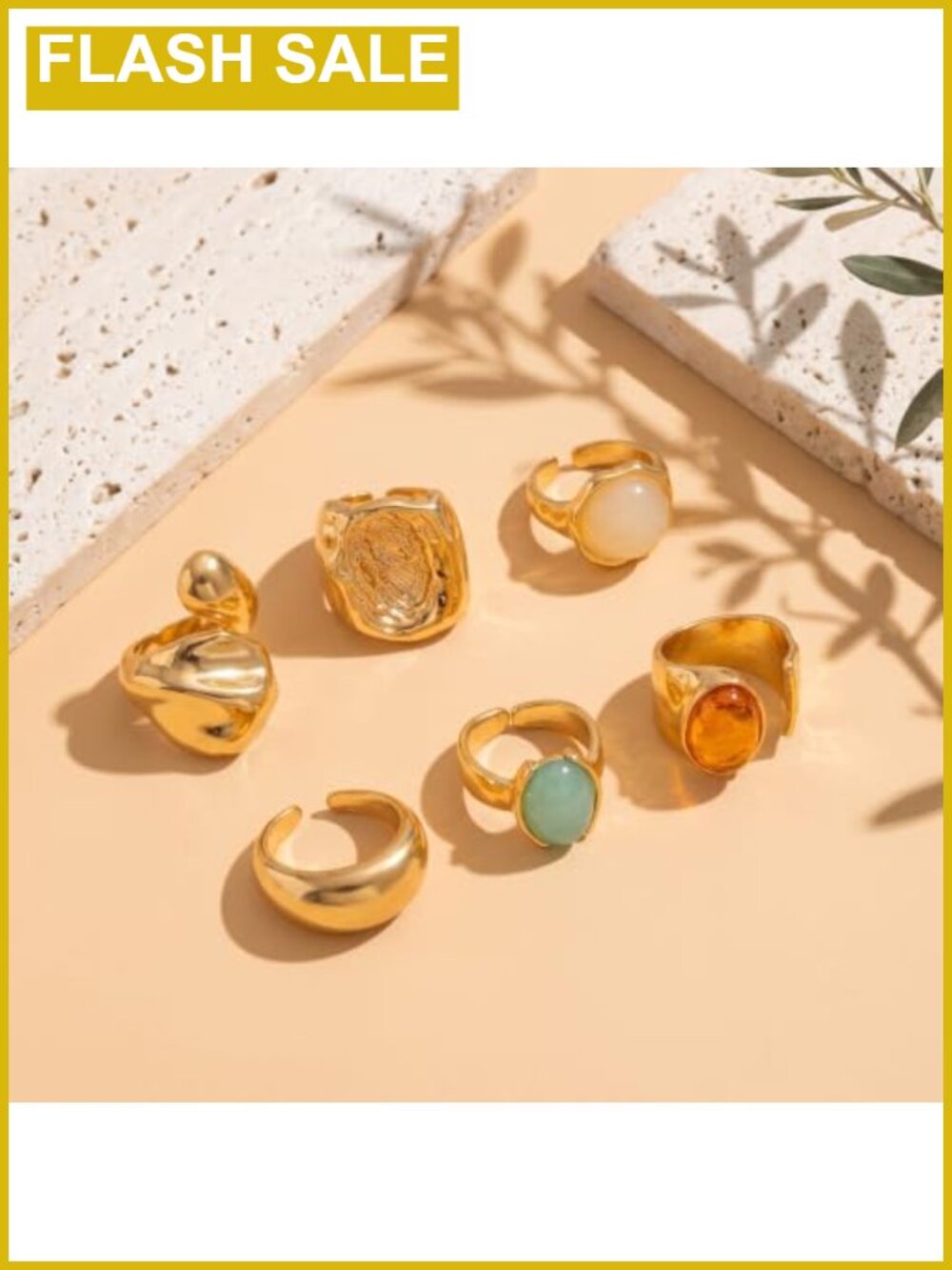 7-Piece Chunky Statement Ring Set Adjustable Stackable Alloy Rings - Picture 6 of 6